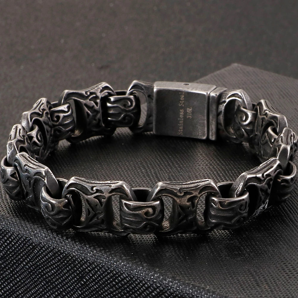Vintage Solid Stainless Steel Bracelet For Man Masculine 15MM Chain Men's Bracelets Hand Jewelry Resell