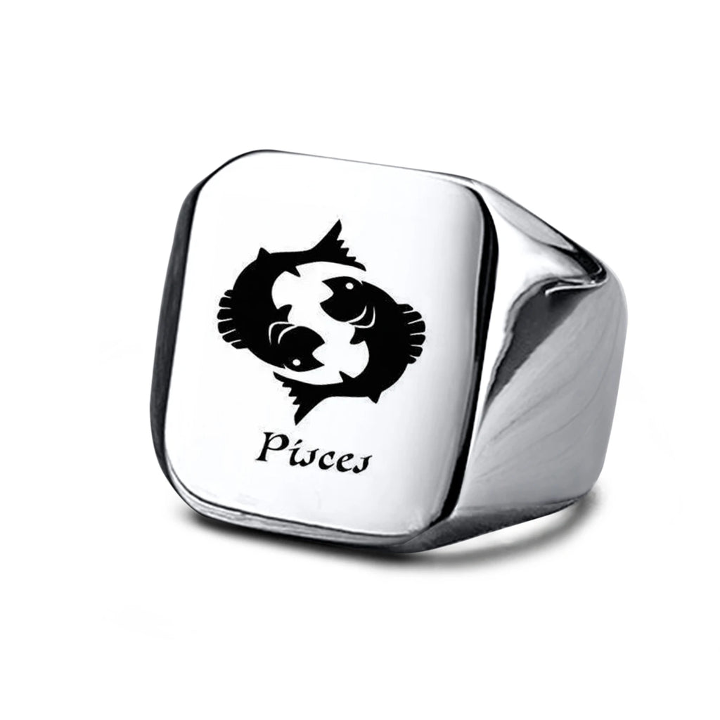 Vnox 18mm Signet Ring For Men Women, The Zodiac 12 Horoscope Constellation Sign Finger Band, Stainless Steel Aries Punk