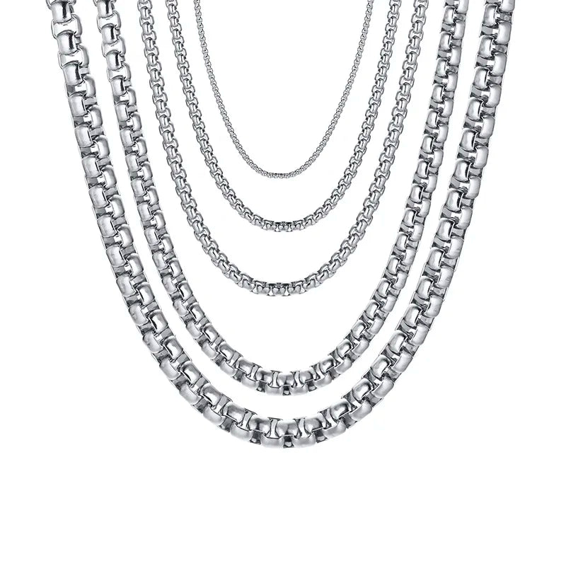 Two-Tone Round Box Chain Necklace — Stainless Steel