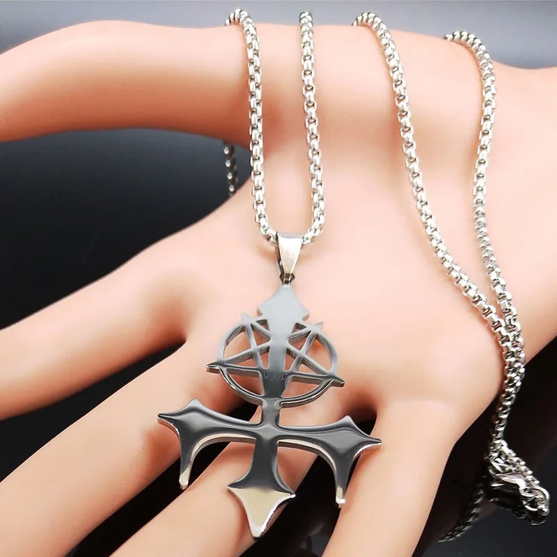 Pentagram Satan Fork Pendant — Silver