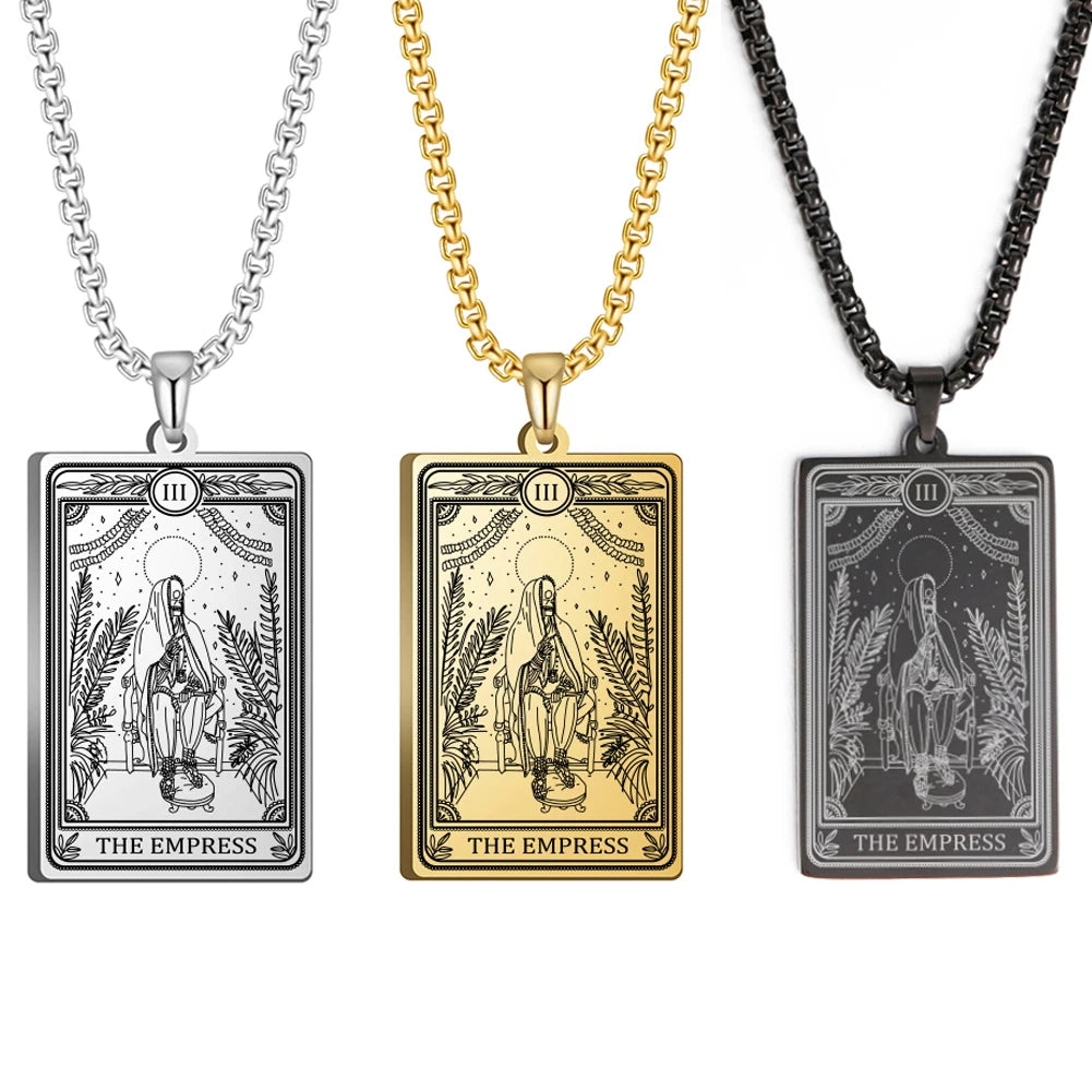Dawapara Skeleton Tarot Necklace Amulet Marigold Tarot Card Major Arcana Necklaces Halloween Gift Stainless Steel
