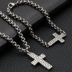 Classic 5MM Thick Chain Link & Cross Bracelet Men Male Religious Jewelry Stainless Steel Pendant Necklace Mens