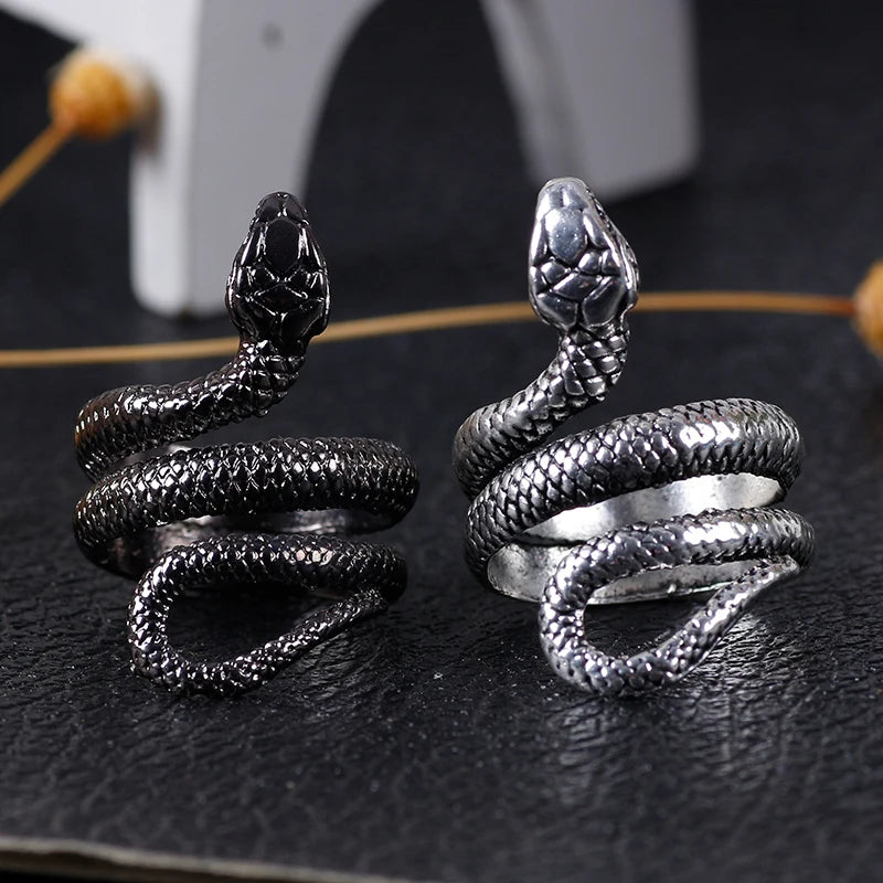 Fashion Retro Snake Ring Hip Hop Rock Men And Women Jewelry Adjustable Opening Ring