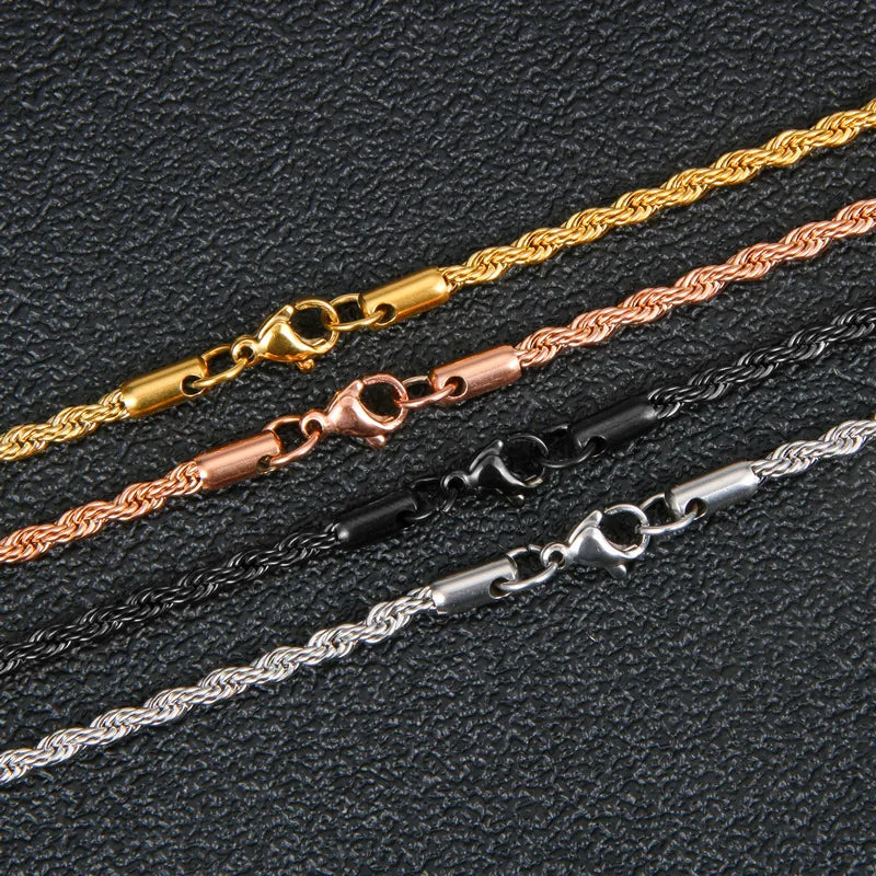 Wholesale Price 3MM Stainless Steel Plated Rose Gold Chain Necklace Fashion Jewelry For Men and Women Black Color Link Necklace