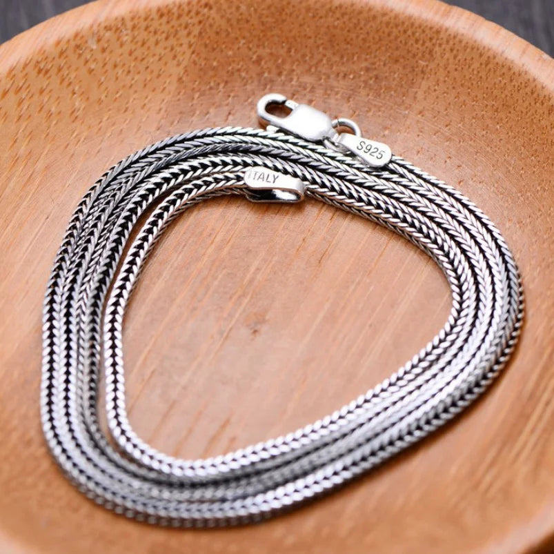 Fox Tail Weave Silver Chain Necklace