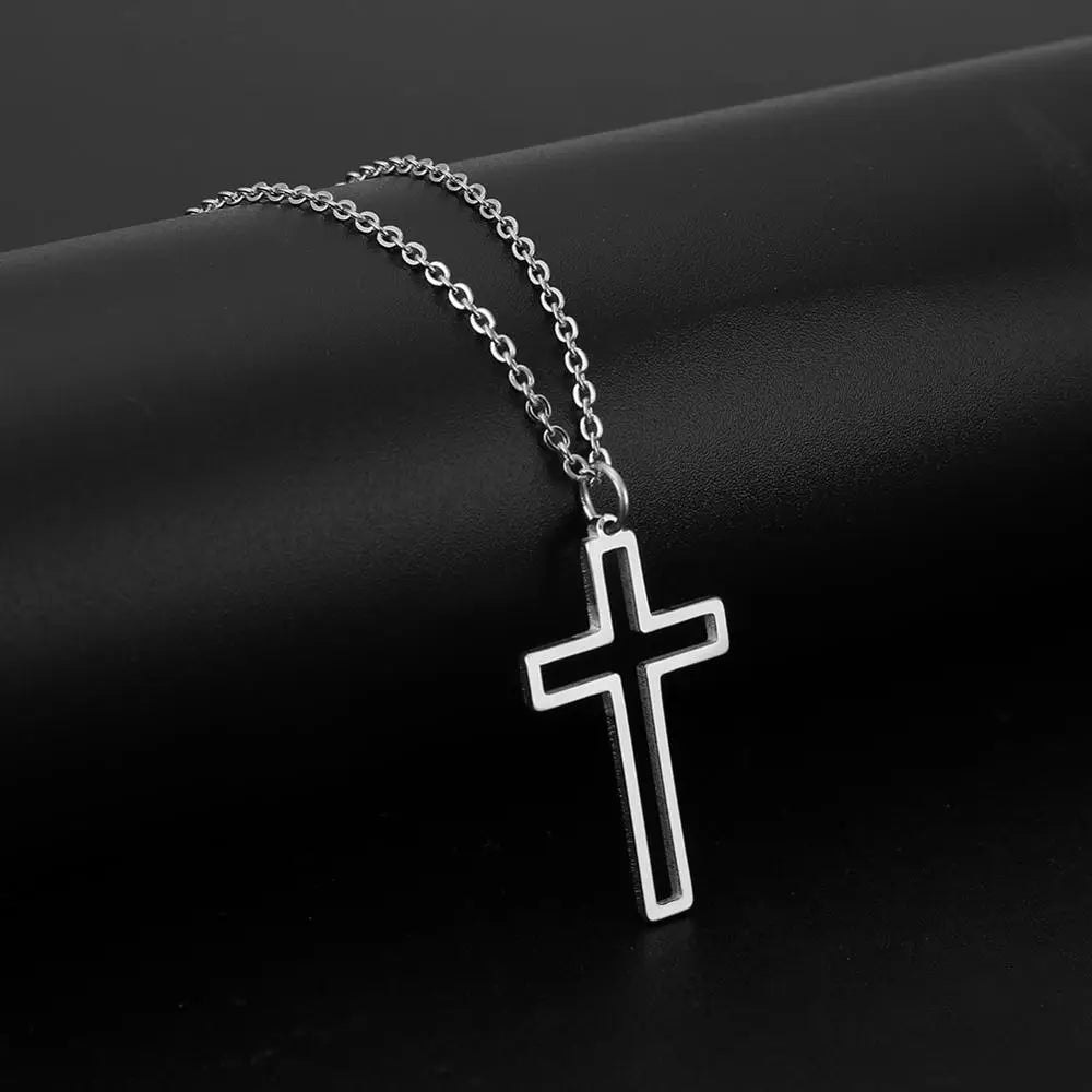 Religious Jesus Cross Pendant Necklace — Stainless Steel Chain