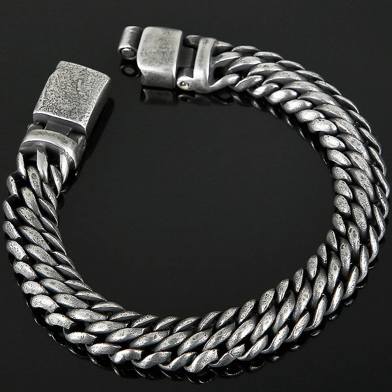 Vintage Man Bracelet 11MM Ancient Black Stainless Steel Men's On Hand Chain Bands Bracelets Male Jewelry Iron Mannen