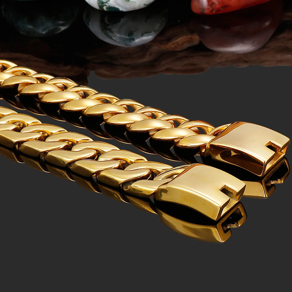 Polished Gold Color Bracelet For Man In Stainless Steel Mannen Armband Boys Hand Bracelets Massive Men's Jewelry