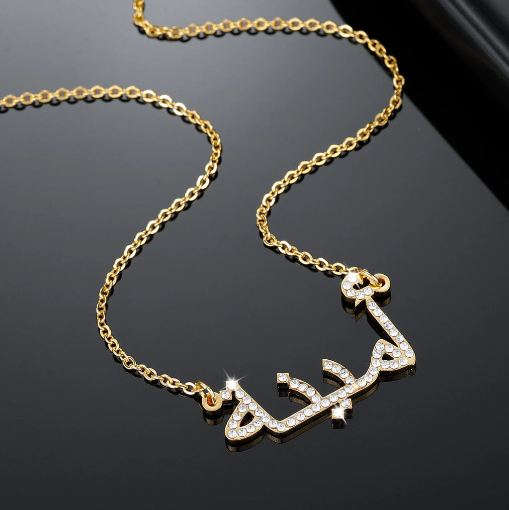 Arabic Name Necklace For Women Custom iced Out Names Necklaces Personalized Gold Stainless Steel Pendant Arabic Jewelry Gifts