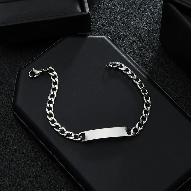 Bluelory Punk Stainless Steel Laser Engraved Name Custom Bracelets For Men Women Anniversary Gift