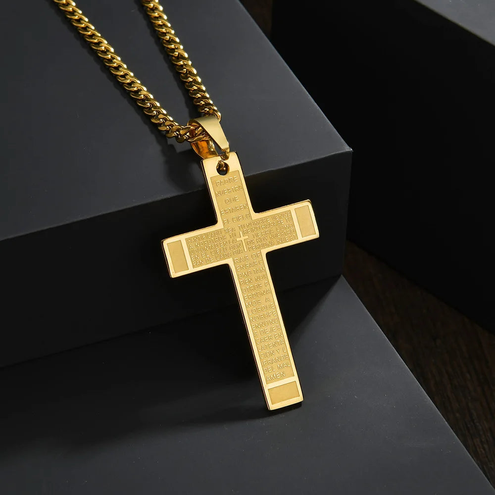 Bible Cross Pendant Necklace 60cm — Gold