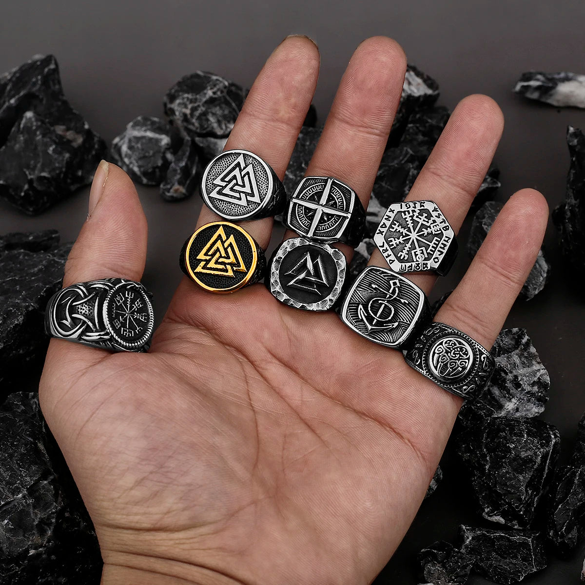 Nordic Viking Stainless Steel Ring Anchor Compass Tree of Life Viking Rune Wolf Men and Women Ring Jewelry Factory