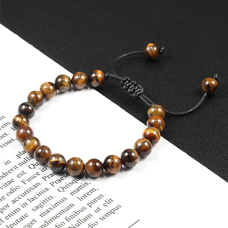 Beads Bracelet Adjustable 8mm Black Onyx Lava Tiger Eye Natural Stone Men Bracelets Healing Yoga Jewelry Gift for Women
