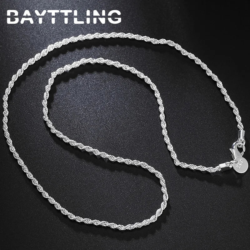 BAYTTLING New 16/18/20/22/24 Inch 925 Sterling Silver 2MM Twisted Rope Chain Necklace For Woman Man Fashion Wedding