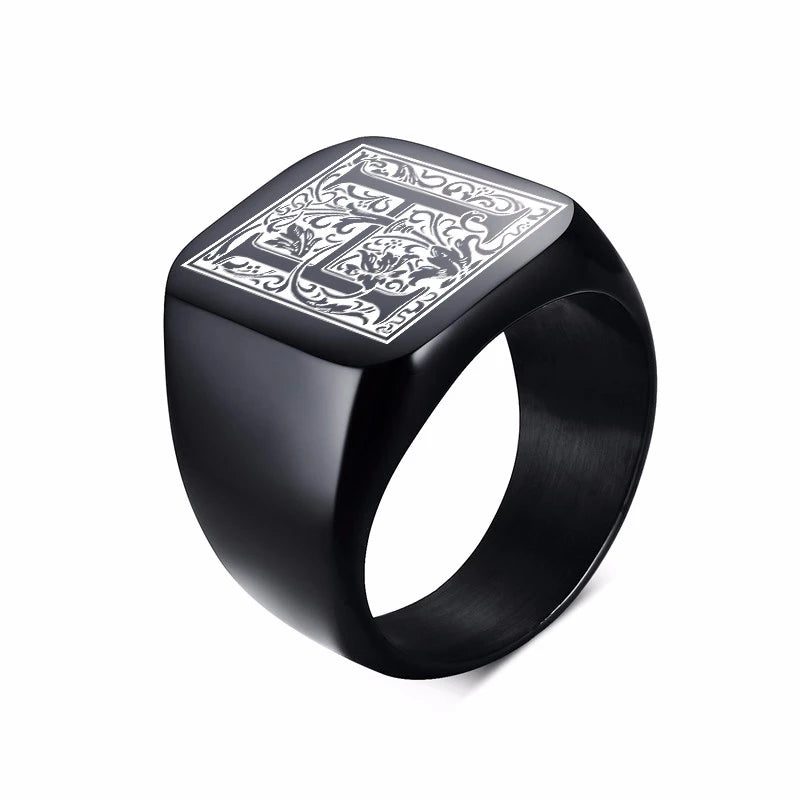 Monogram Black Signet Ring — Stainless Steel
