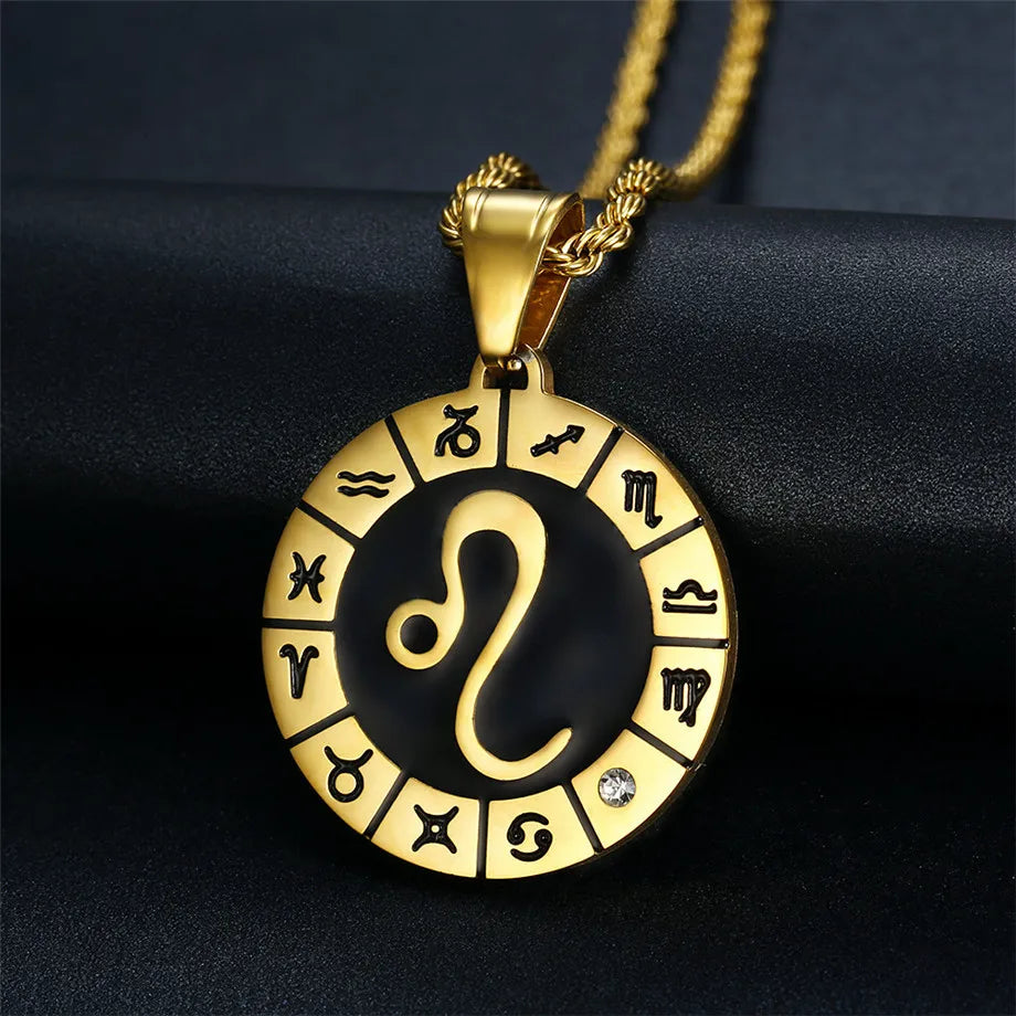Zodiac Constellation Medallion Pendant — Gold