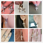 Iced Out Cross Drop Huggie Hoop Earrings with CZ Crystal
