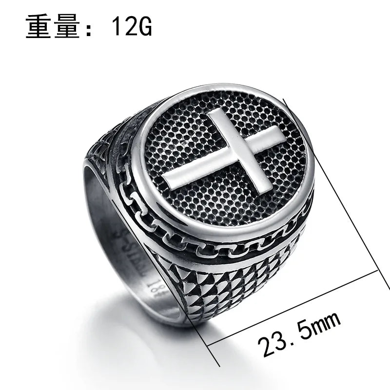 Viking Style Cross Ring Band — 316L Stainless Steel