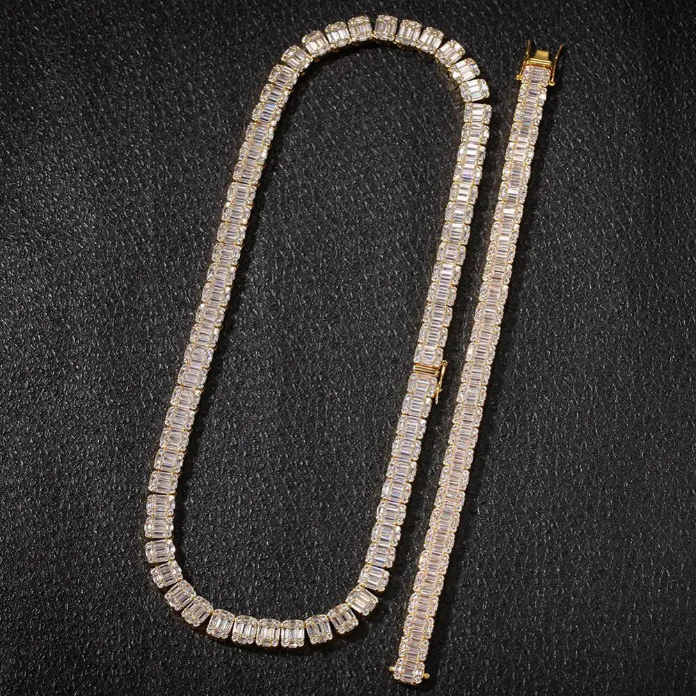 Iced Out Square Tennis Chain Choker Necklace — Copper Alloy