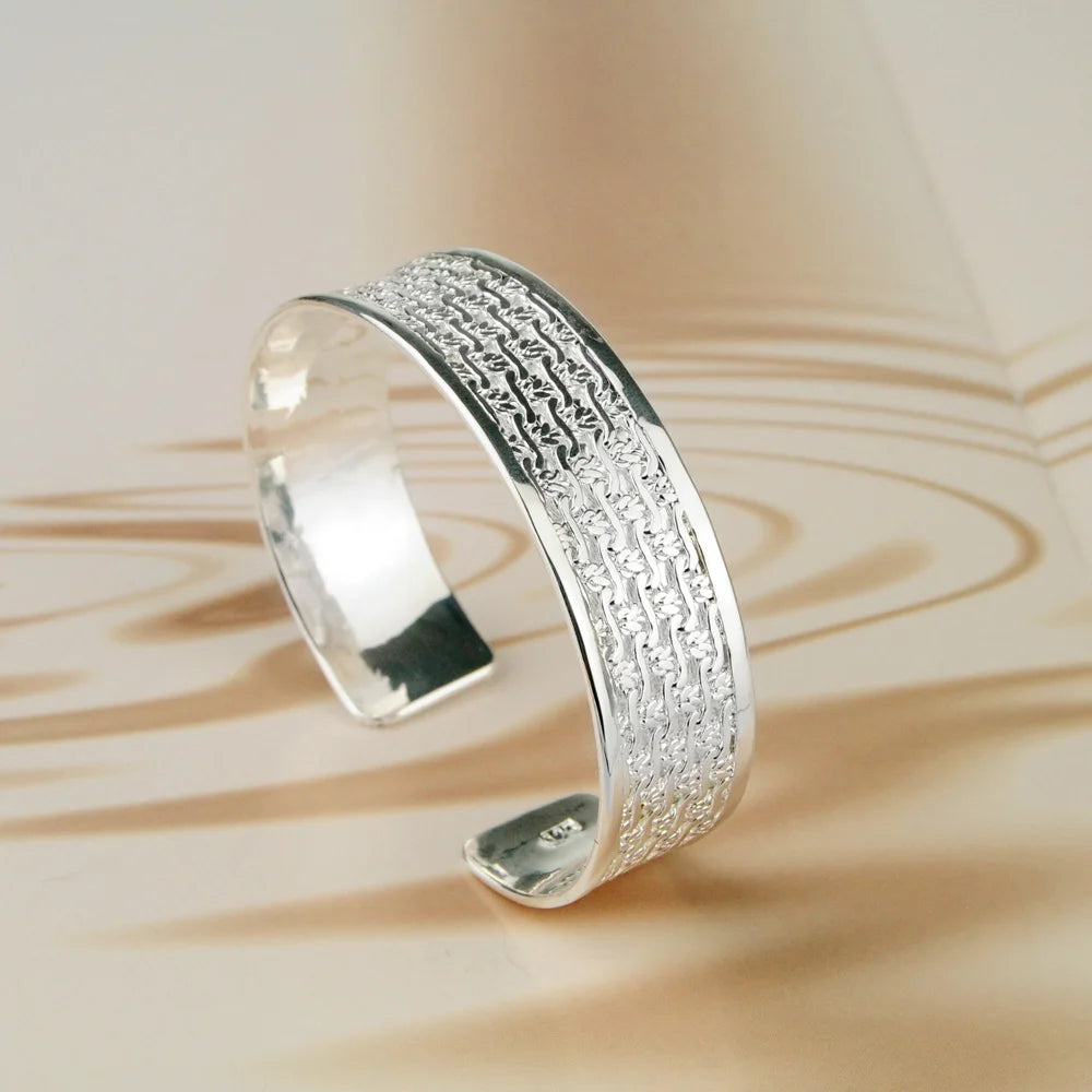 Vintage Wide Open Cuff Bangle Bracelet for Women — Silver-Tone