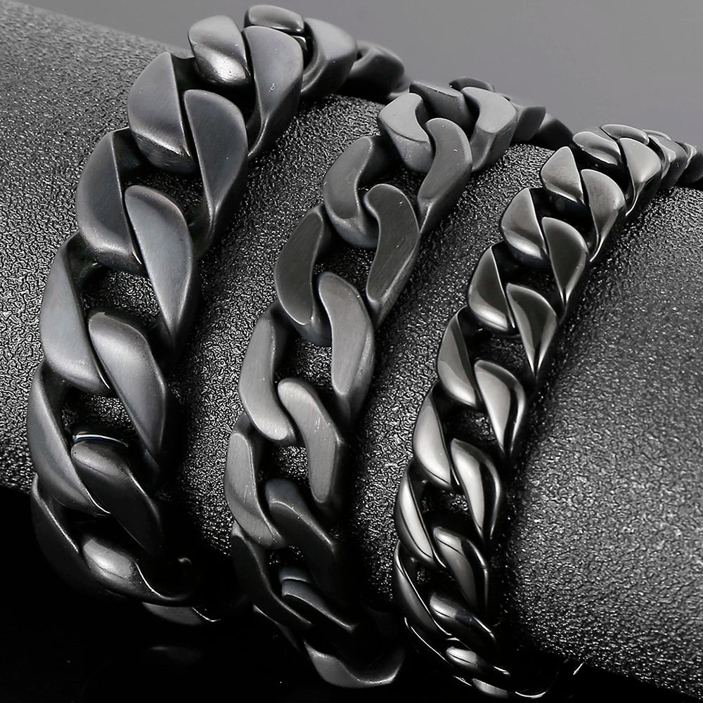 Polished Brushed Matte Black Stainless Steel Bracelet For Men Mannen Armband Jewelry Accessories 12/13/18MM On Hand