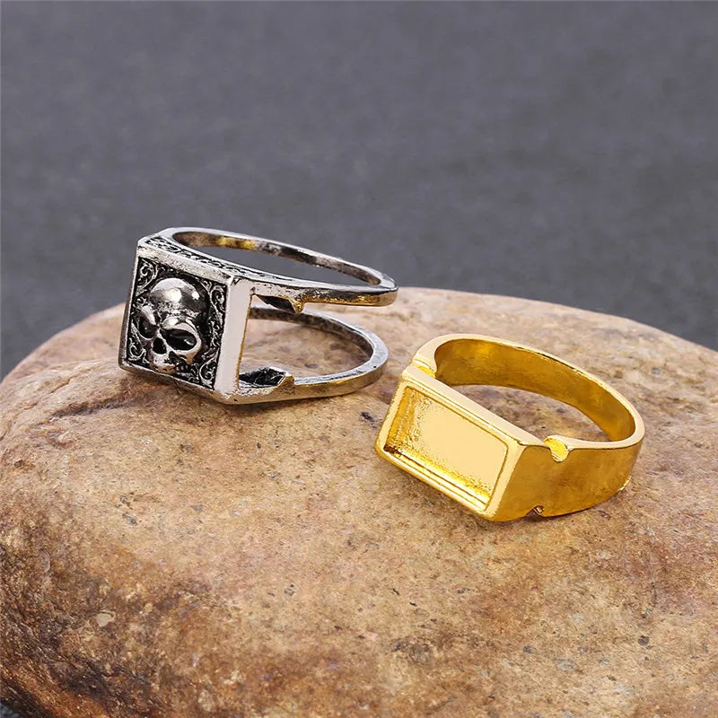 Skull & Lion Secret Compartment Signet Ring — Two-Tone