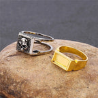Skull & Lion Secret Compartment Signet Ring — Two-Tone