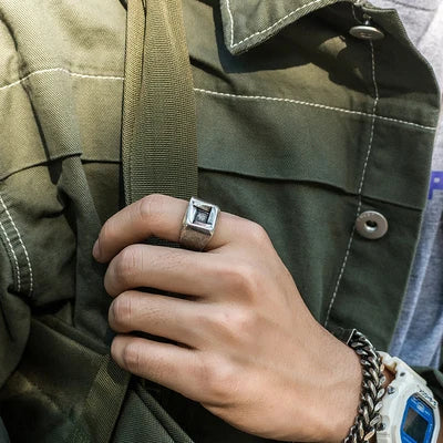 Viking Square Hammer Ring for Men — Vintage, Stainless Steel