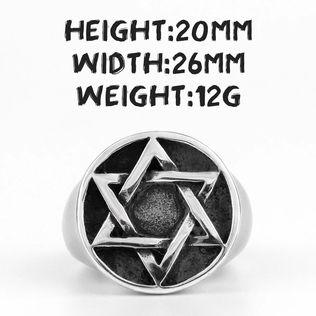 Judaism Hexagram Star of David Stainless Steel Mens Rings Religion for Male Boyfriend Biker Jewelry Creativity Gift