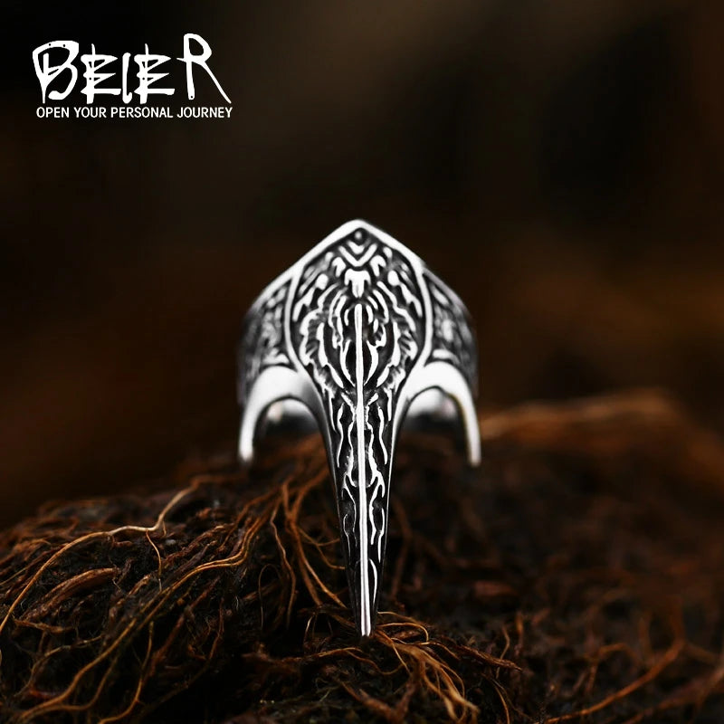 BEIER Stainless steel Thor Hammer Viking Amulet Viking Raven Ring Scandinavian Jewelry man Ring BR8-296