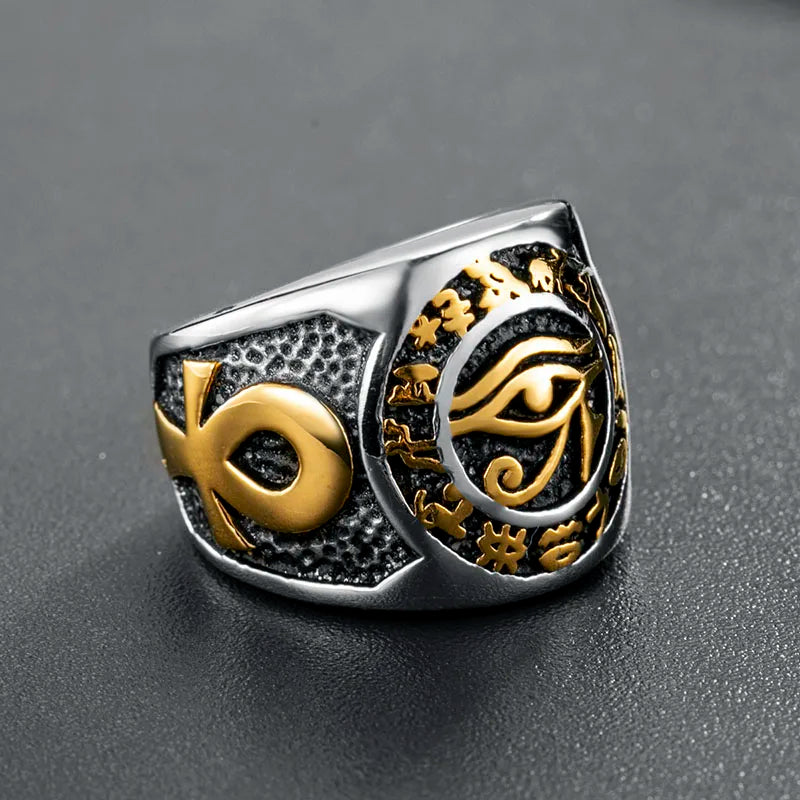 Eye of Horus Ankh Cross Ring — Stainless Steel
