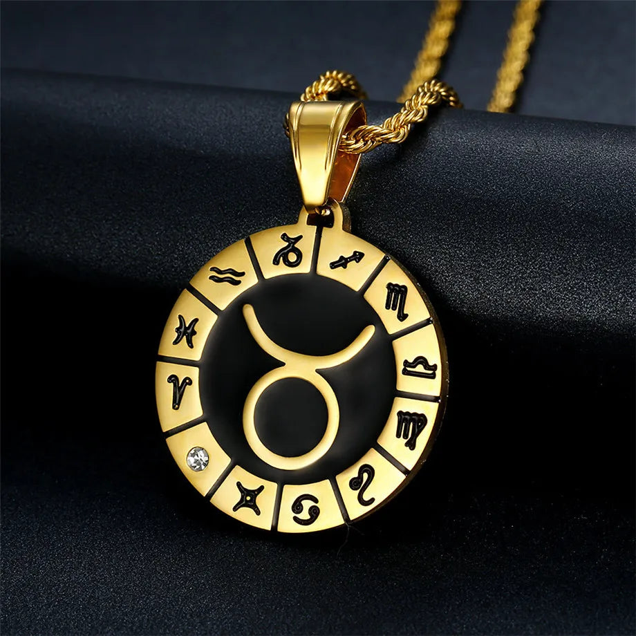 Zodiac Constellation Medallion Pendant — Gold