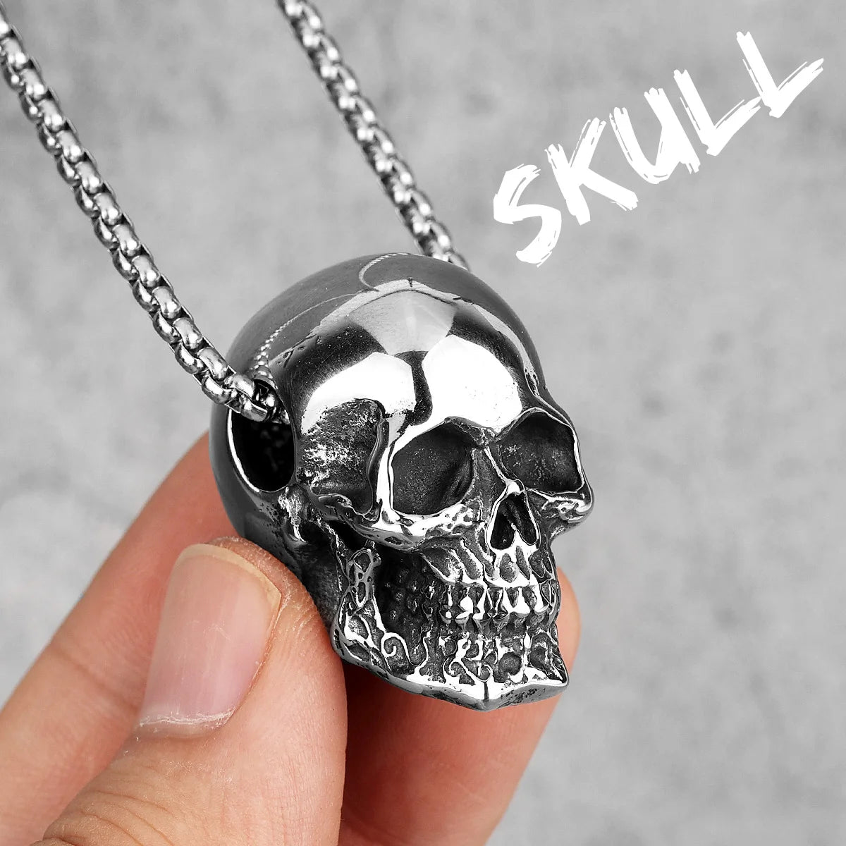 Gothic Reality Skull Stainless Steel Men Necklaces Pendants Chain Punk for Boyfriend Male Jewelry Creativity Gift