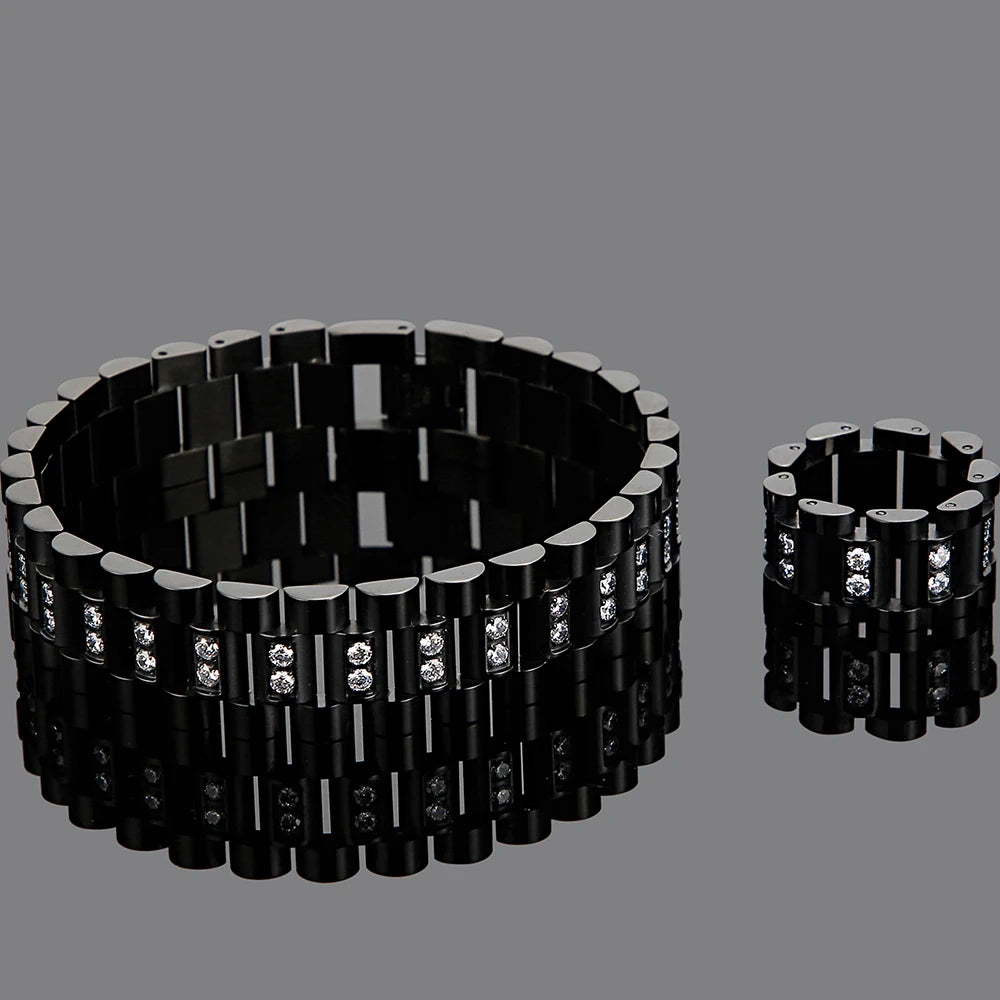 CZ Jewelry Men Bracelet 16MM Wide Watch Strap Chain Link Stainless Steel Bracelet For Bangle Male Jewellery Accessory
