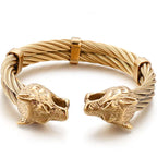 Gothic Gold Color Stainless Steel Wolf Lion Head Open Bangle Cuff Bracelet For Man Men's Boys On Hand Jewellery