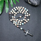 Rosary Necklace For Men Women 8mm Tiger Eye Black Obsidian Beads Necklace Christ Buddhist Meditation Cross Necklace Jewelry