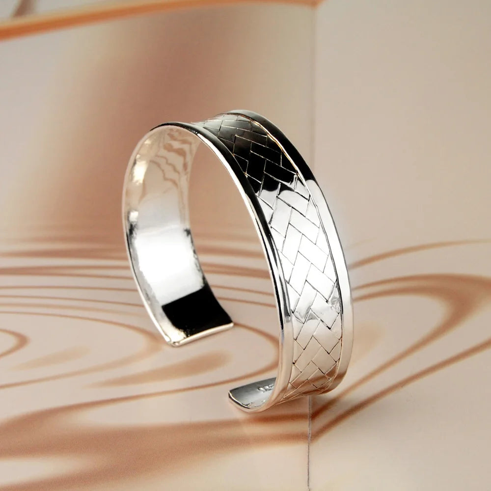 Vintage Wide Open Cuff Bangle Bracelet for Women — Silver-Tone