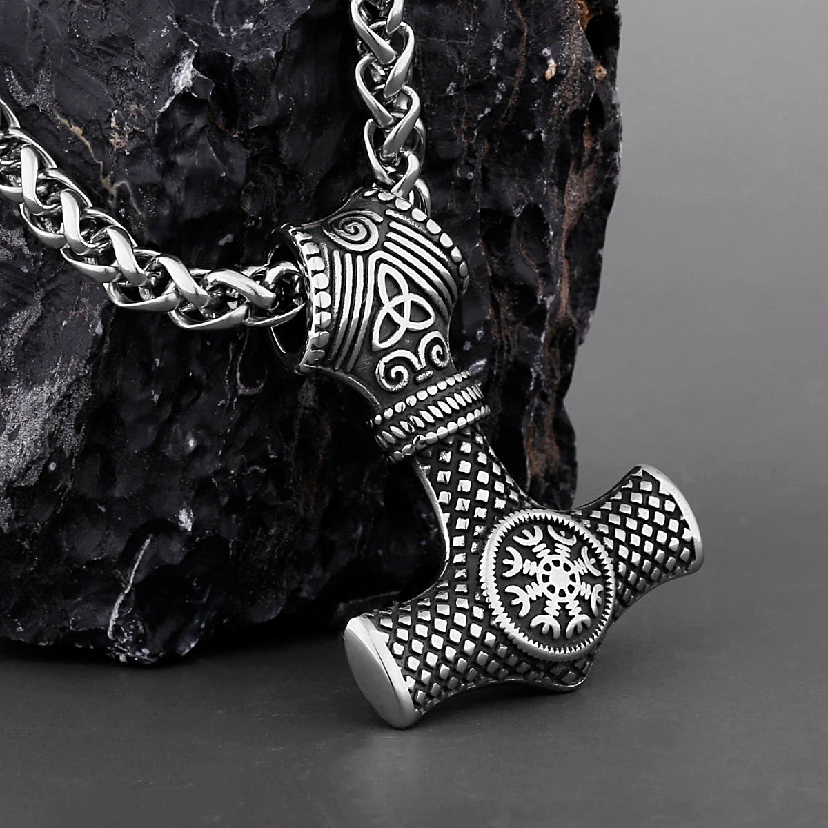 Nordic Viking Thor's Hammer Compass Necklace Vintage Stainless Steel Mixed Gold Color Vegvisir Jewelry Scandinavian