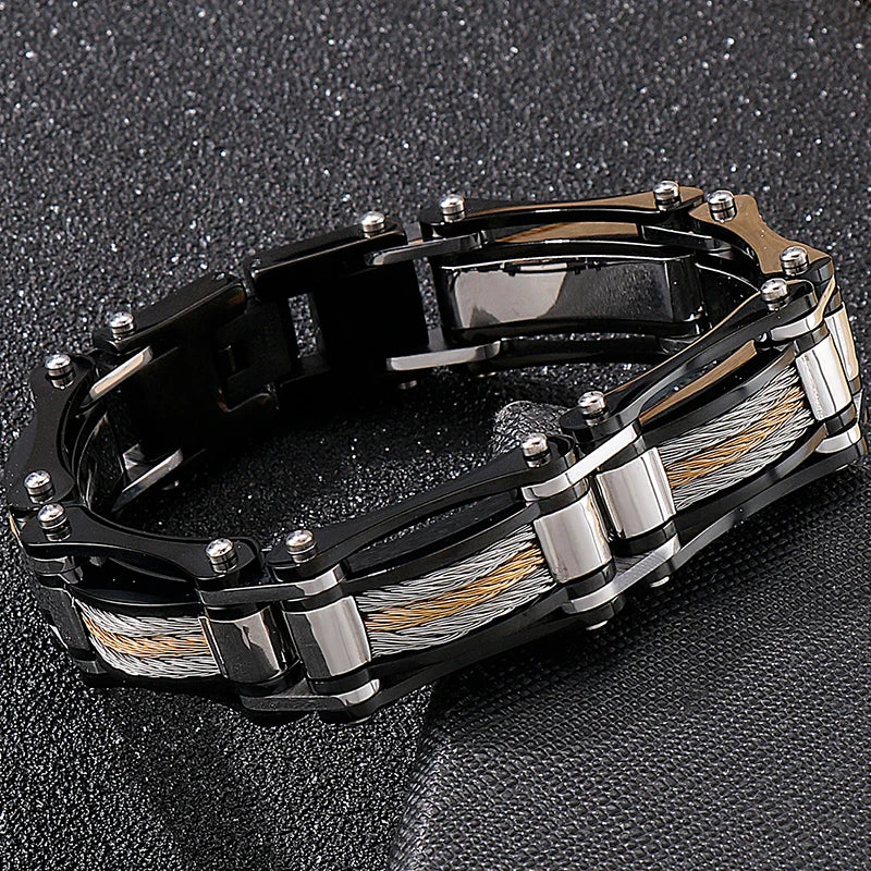 15MM Twist Chain Bracelet Man 18K Gold Color Men's Bracelets On Hand Heavy Stainless Steel Mannen Armband Jewellery
