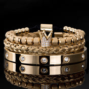 Luxury Micro Pave CZ Crown Roman Royal Charm Men Bracelets Stainless Steel Crystals Bangles Couple Jewelry Gift