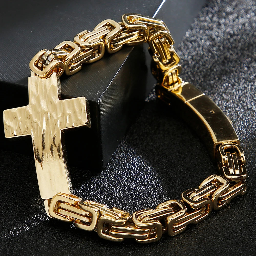 Cross Braslet Men Stainless Steel Armband For Men 7MM Link Chain Mens Bracelets Birthday Gfts For Boyfriend Logo Name