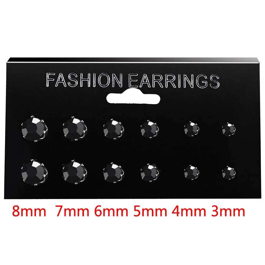 New 12 Pair/Pack White Shiny Wedding Stud Earrings Set For Women Men Crystal Jewelry Accessories Oorbellen Jewelry