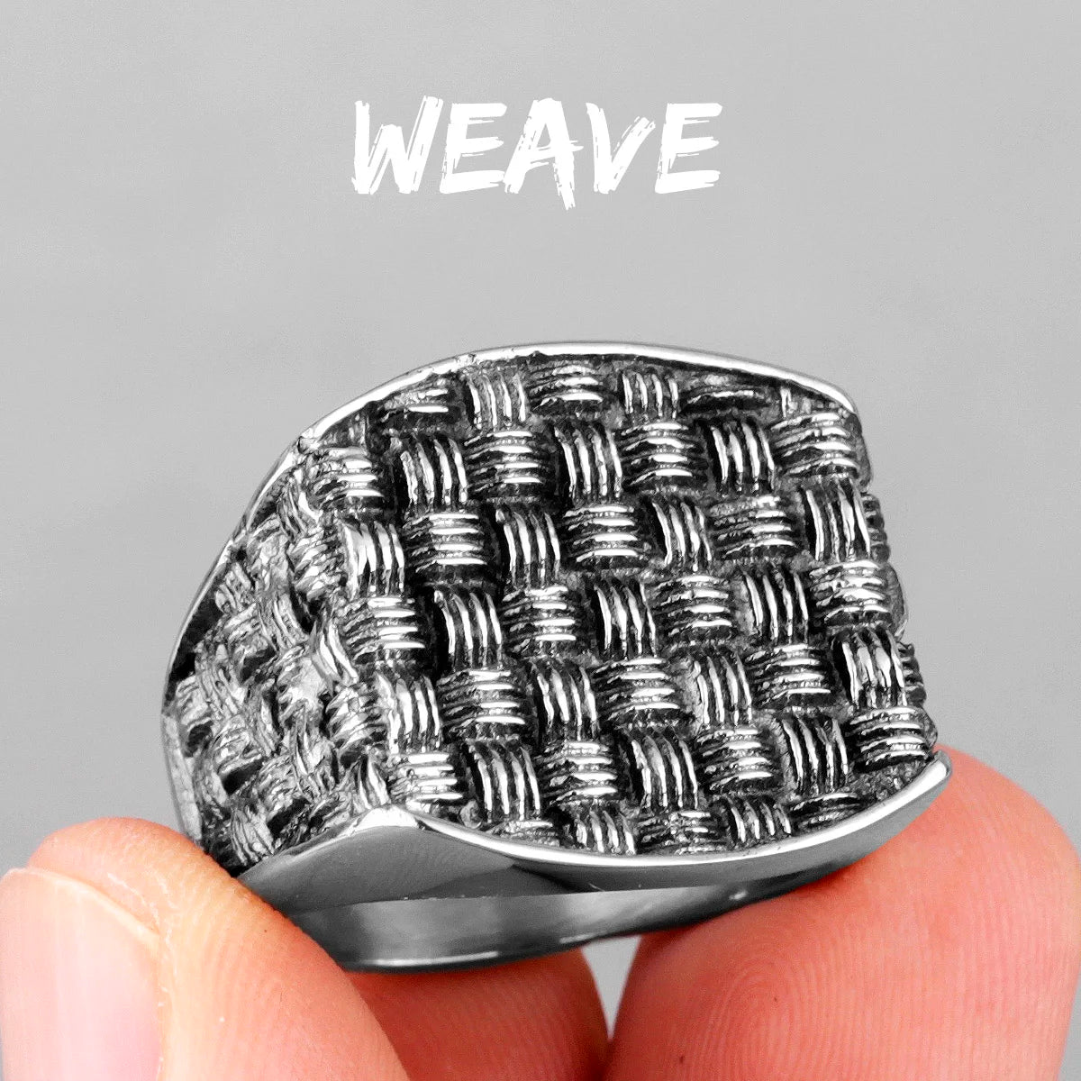 Grid Weave Stainless Steel Mens Rings Retro Industrial Style Simple for Male Boyfriend Biker Jewelry Creativity Gift
