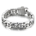Fongten 21cm Cross Bracelets For Men Stainless Steel Cuban Link Chain Wristband Bangle Bracelets Silver Color Male