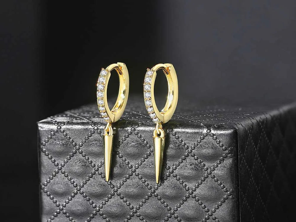 Iced Out Spike Dangle Earrings Stainless Steel