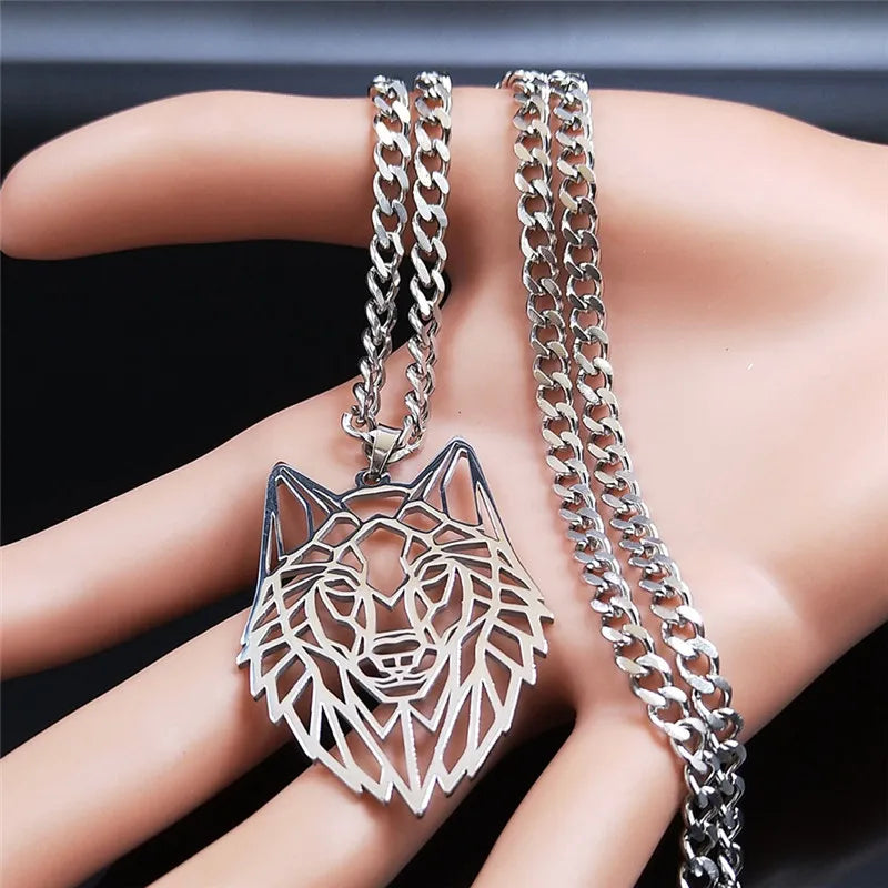 Wolf Pendant Necklace — Silver Stainless