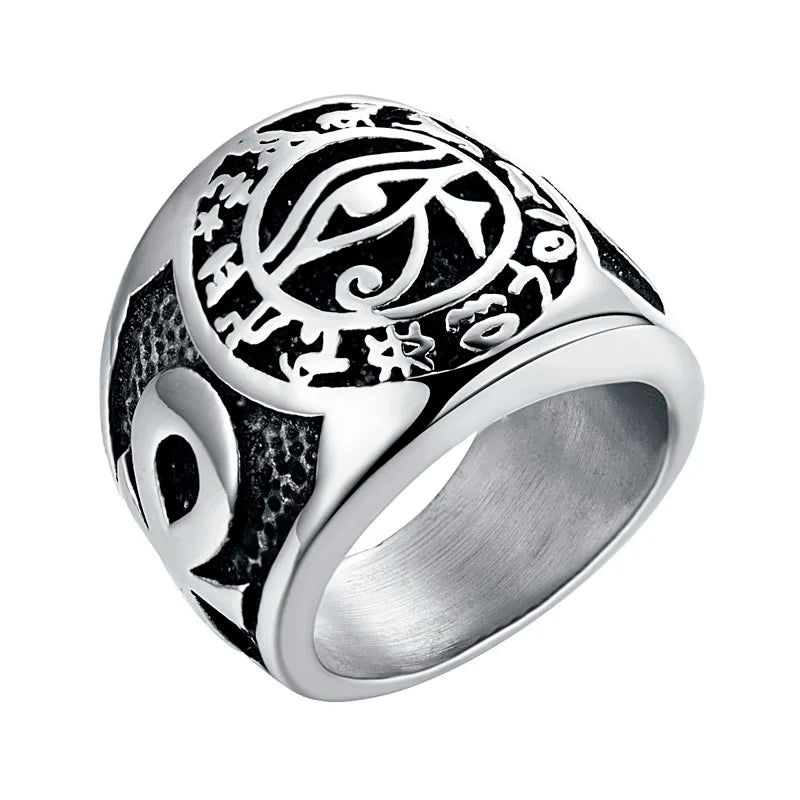 Eye of Horus Ankh Cross Ring — Stainless Steel