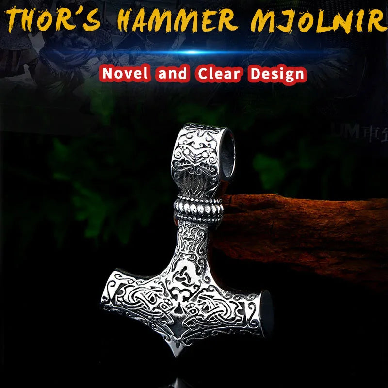 BEIER thor's hammer mjolnir pendant necklace viking scandinavian norse viking necklace with stainless steel chain