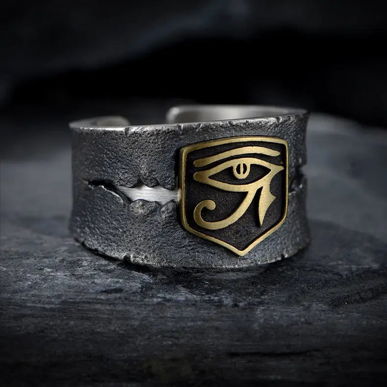 Egyptian Pharaoh Eye of Horus Rune Amulet Biker Rings Mens Ankh Cross Silver Color 316L Stainless Steel Ring Egypt