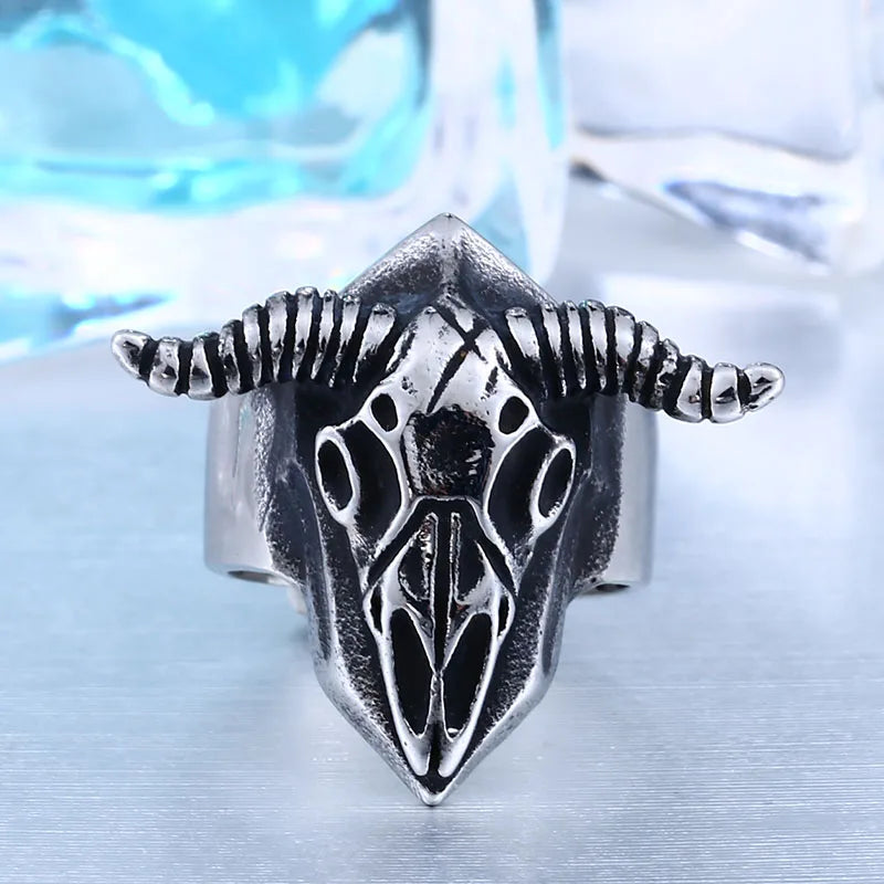 Beier 316L Stainless Steel Ancient dish Sheep cattle head Skull Ring Messenger of hell satan Personality Fashion